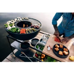 FIRE KITCHEN Mit BOWL 70 Plancha-Grillset Tief -Camping Lieferungen feuerschale bowl70 plancha grillset tief hoefats fire kitchen outdoor kueche mobil grillen auf drei ebenen 1000 3 26346