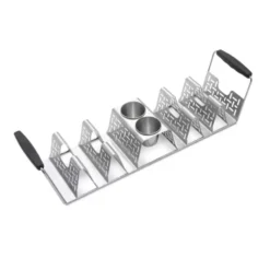 Weber Taco-Halter -Camping Lieferungen weber taco halter aus edelstahl zwei integrierte dipschalen silikongriffe zubehoer 1000 2 28135